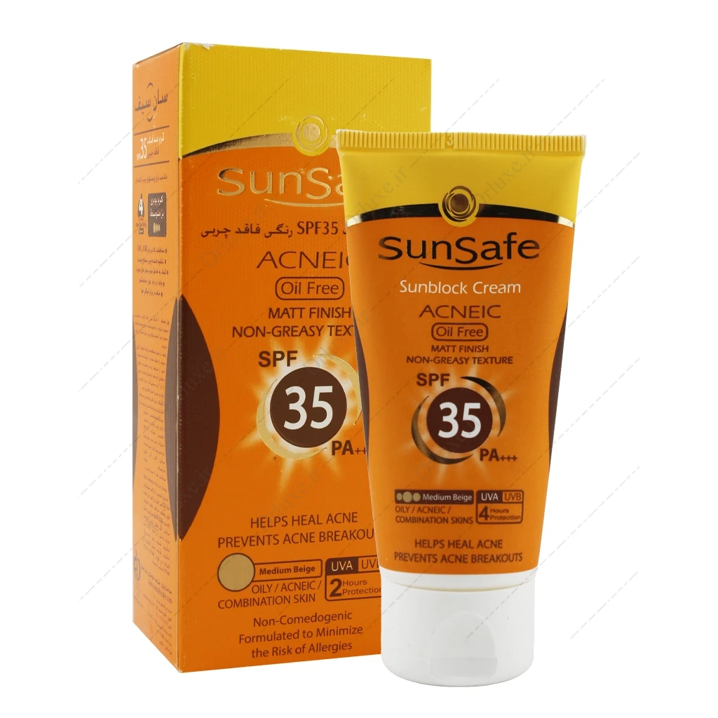 کرم ضد آفتاب SPF35 رنگی پوست چرب و آکنه ای سان سیف 50 میل